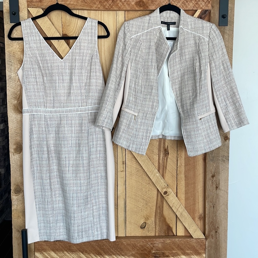 White House Black Market Plaid High Low Dress with Jacket - Cream and Black